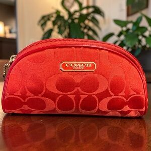 Coach x Estee Lauder Red Cosmetic Pouch Limited Edition Signature Jacquard